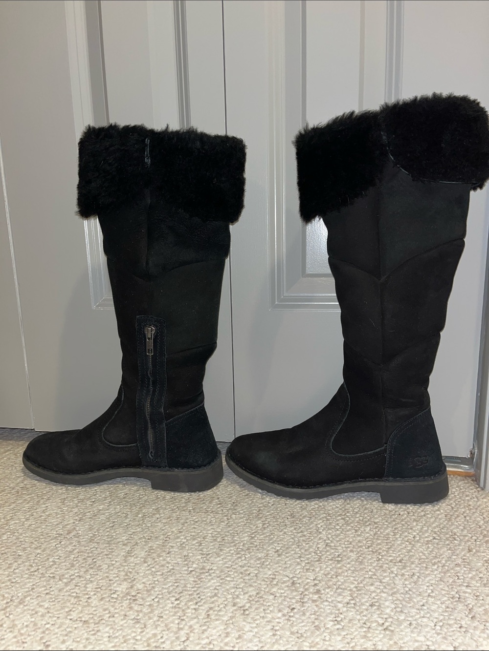 Womens UGG Australia W Sibley Tall Boots Sz 7 BlackS/N 1014430 Suede & Shearling